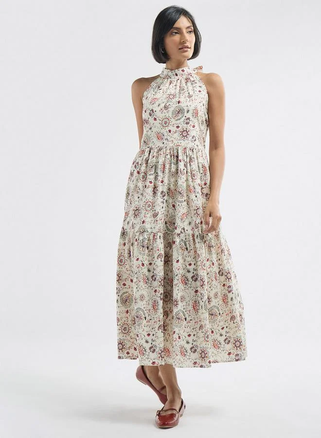 سبلاش فيڤ فستان متعدد الطبقات بياقة هينلي ورباط وطبعات أزهار