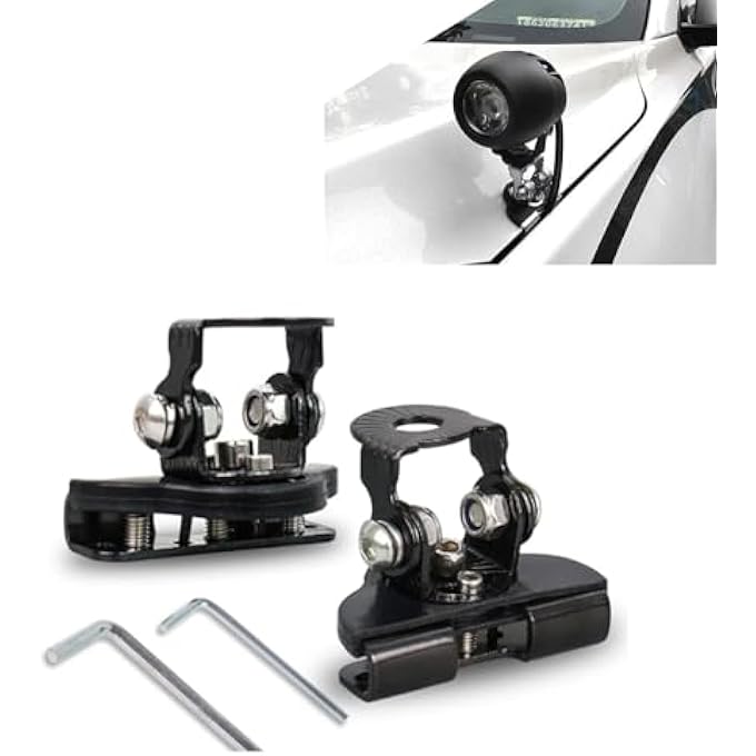 TERRIFI 2 Pcs Car Grille Led Light Base Mounting Bracket RubberWrapped Safety Cushioning Mounting Stand With Wrench AngleAdjustable ShockAbsorbing Hood Spotlight NonDestructive BracketBlack - Image 1