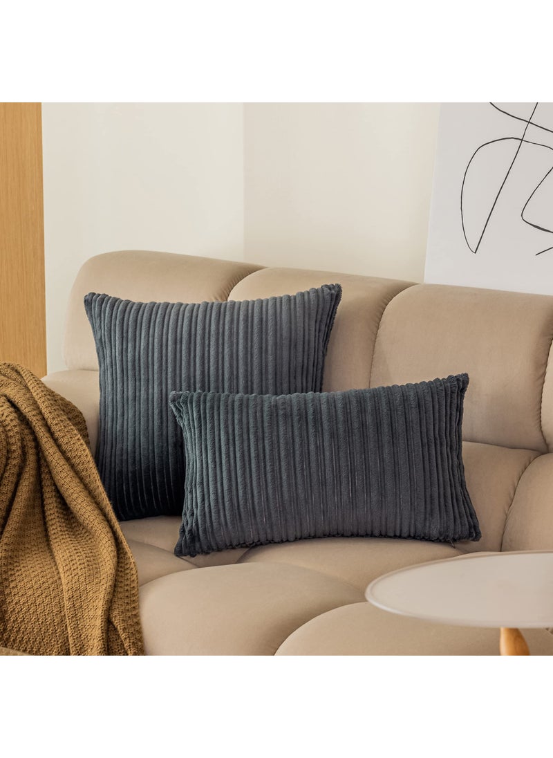 K KEVIN TEXTILE Kevin Textile Pack of 2 Corduroy Soft Soild Decorative Square Throw Pillow Covers Set Cushion Cases Pillowcases for Christmas Sofa Bedroom Car 26 x 26 Inch 66 x 66 Cm Dark Grey  - Image 5