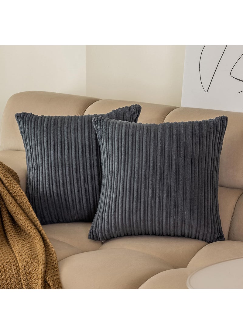 K KEVIN TEXTILE Kevin Textile Pack of 2 Corduroy Soft Soild Decorative Square Throw Pillow Covers Set Cushion Cases Pillowcases for Christmas Sofa Bedroom Car 26 x 26 Inch 66 x 66 Cm Dark Grey  - Image 1