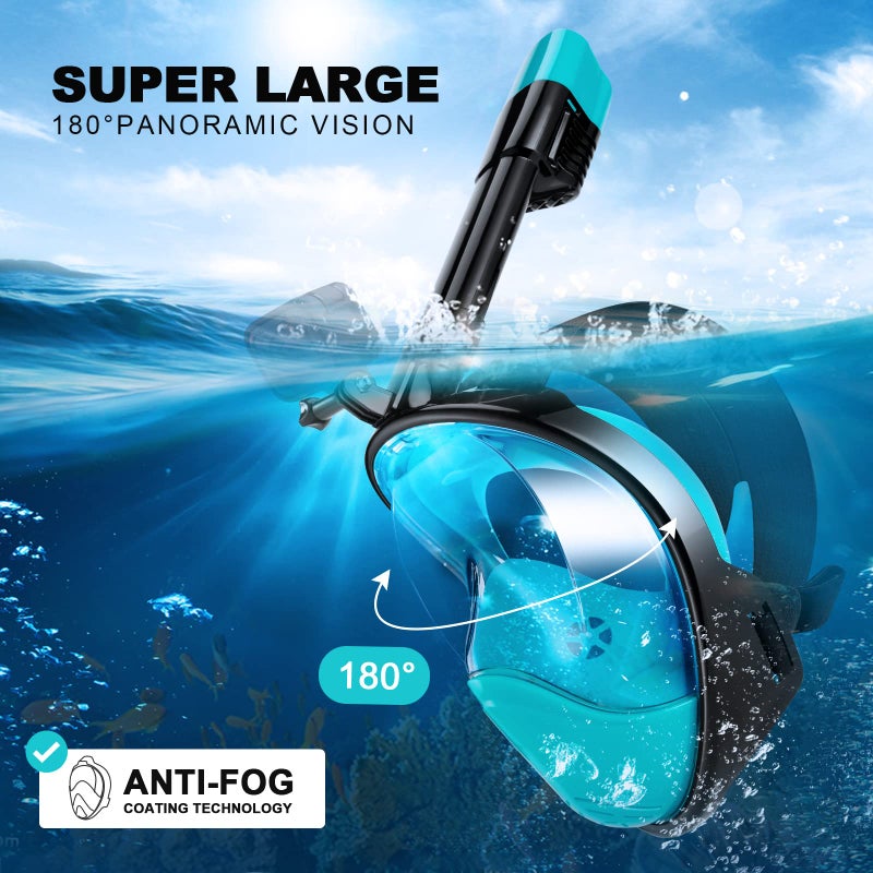 Odoland Snorkeling Packages, Full Face Snorkel Mask for Adults & Youth with Camera Mount, Adjustable Swim Fins, Anti-Fog Anti-Leak Diving Gear for Men Women Teens, Black, S/M - Image 2