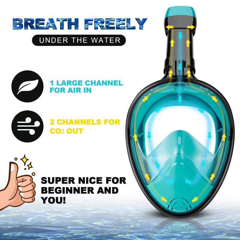 Odoland Snorkeling Packages, Full Face Snorkel Mask for Adults & Youth with Camera Mount, Adjustable Swim Fins, Anti-Fog Anti-Leak Diving Gear for Men Women Teens, Black, S/M - Image 3