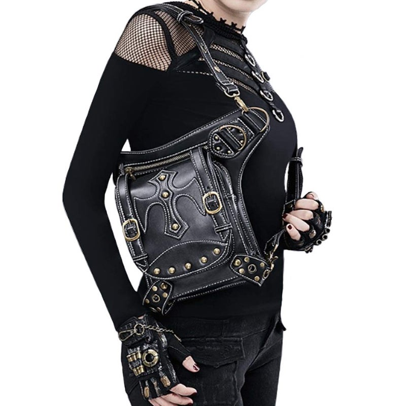 Rullar Halloween Women Punk Hiking Fanny Pack Waist Bag Military Tactical Drop Leg Arm Thigh Holster Bags Purse Outdoor Bike Motorcycle Cycling Pack Utility Backpack Pouch Shoulder Bag Black - Image 2