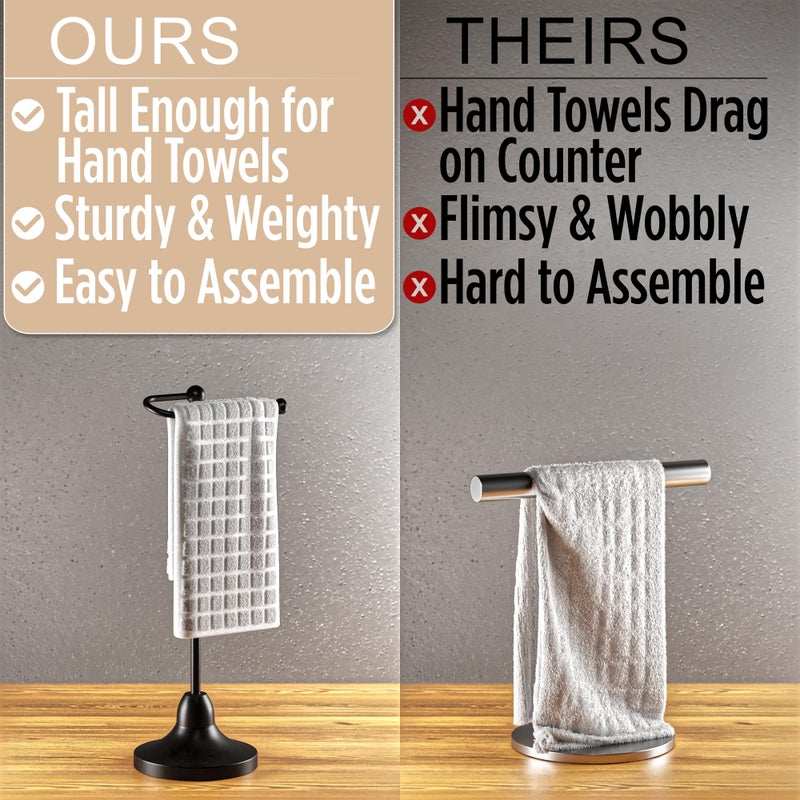 HB Design Co. Hand Towel Holder for Bathroom Countertop - 17 Inch Tall Black Free-Standing Hand Towel Stand for Bathroom Counter - Non-Slip Base for Sink Top - Holds Full Size Handtowels, Fingertip, Washcloth - Image 5