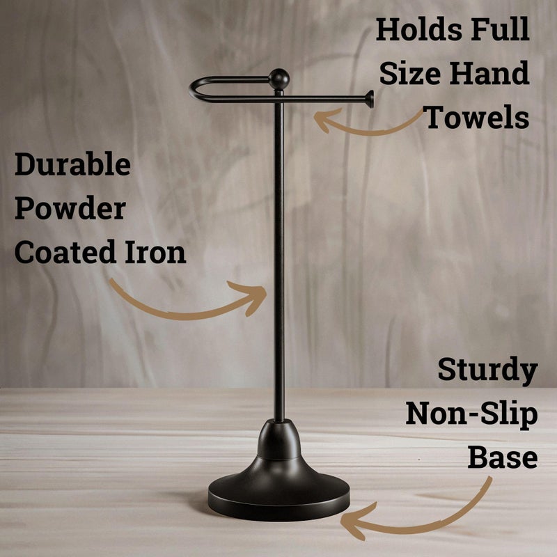 HB Design Co. Hand Towel Holder for Bathroom Countertop - 17 Inch Tall Black Free-Standing Hand Towel Stand for Bathroom Counter - Non-Slip Base for Sink Top - Holds Full Size Handtowels, Fingertip, Washcloth - Image 2