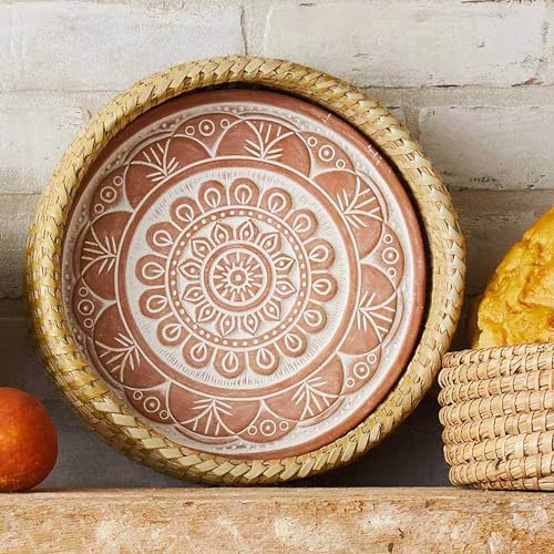 Better World Bio Bread Basket with Terracotta Warmer, Bread Basket for Serving, Sized 11.5" w x 11.5" l x 3.5" h, Indian Inspired Mandala Design - Image 3