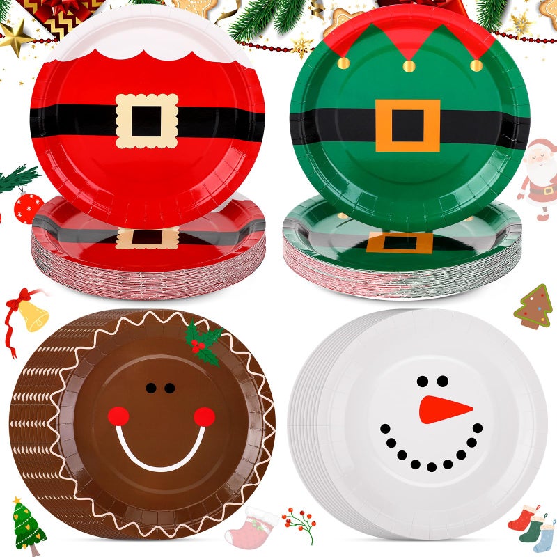 Uiifan 100 Pcs Christmas Paper Plates 9 Inch Disposable Santa Christmas Dinnerware Set Xmas Dinner Plates Table Decorations Holiday Party Supplies Serve 100 Guests