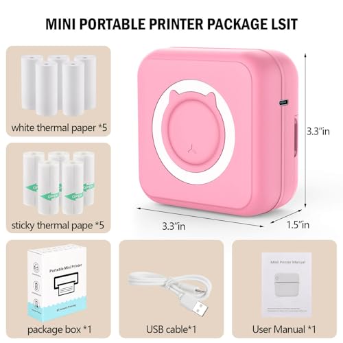 HUIJUTCHEN Inkless Mini Thermal Pocket Printer Wireless Mini Sticker Printer with 10 Rolls Thermal Paper for iOSAndroid Portable Mini Photo Printer for Notes Journal Memo Photo Study Pink - Image 3