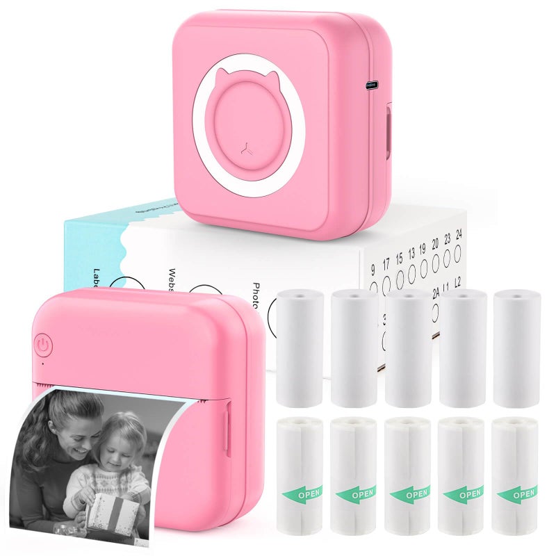 HUIJUTCHEN Inkless Mini Thermal Pocket Printer Wireless Mini Sticker Printer with 10 Rolls Thermal Paper for iOSAndroid Portable Mini Photo Printer for Notes Journal Memo Photo Study Pink - Image 2
