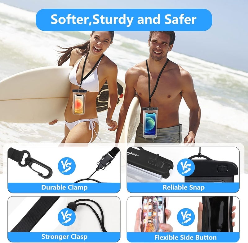 TARAVEE Waterproof Phone Pouch, IPX8 Universal Waterproof Phone Case Dry Bag with Lanyard for iPhone 14 13 12 11 Pro Max XR X XS SE 8 Plus Samsung S23 S22 Ultra S21 S10 S9 up to 7" (Black + Blue) - Image 4
