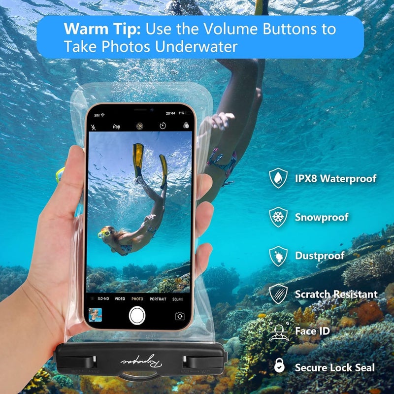 TARAVEE Waterproof Phone Pouch, IPX8 Universal Waterproof Phone Case Dry Bag with Lanyard for iPhone 14 13 12 11 Pro Max XR X XS SE 8 Plus Samsung S23 S22 Ultra S21 S10 S9 up to 7" (Black + Blue) - Image 3