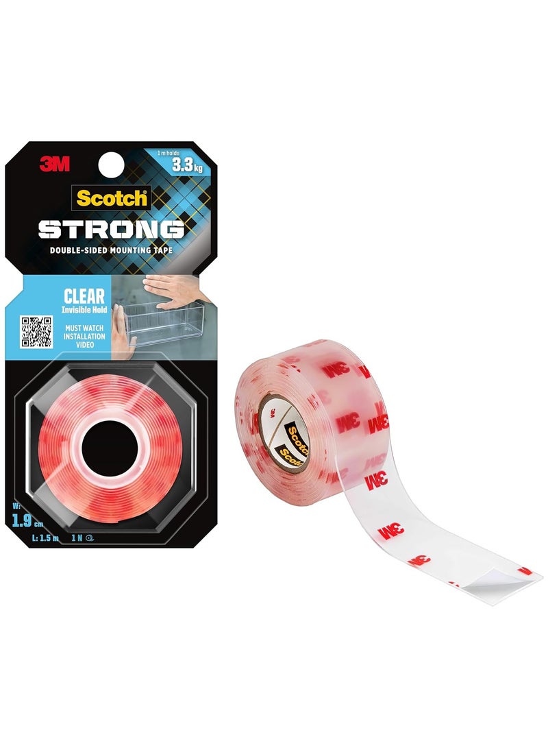 Scotch Clear Double-Sided Tape, Heavy Duty, Strong Adhesive, Invisible Finish, Holds 3.3 kg per Meter, works on uneven surfaces - Image 1