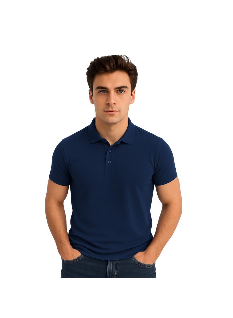 PRINTSHOP4ME Basic Adult Unisex Polo Short Sleeve Tshirt 220 GSM Navy Blue - Image 1