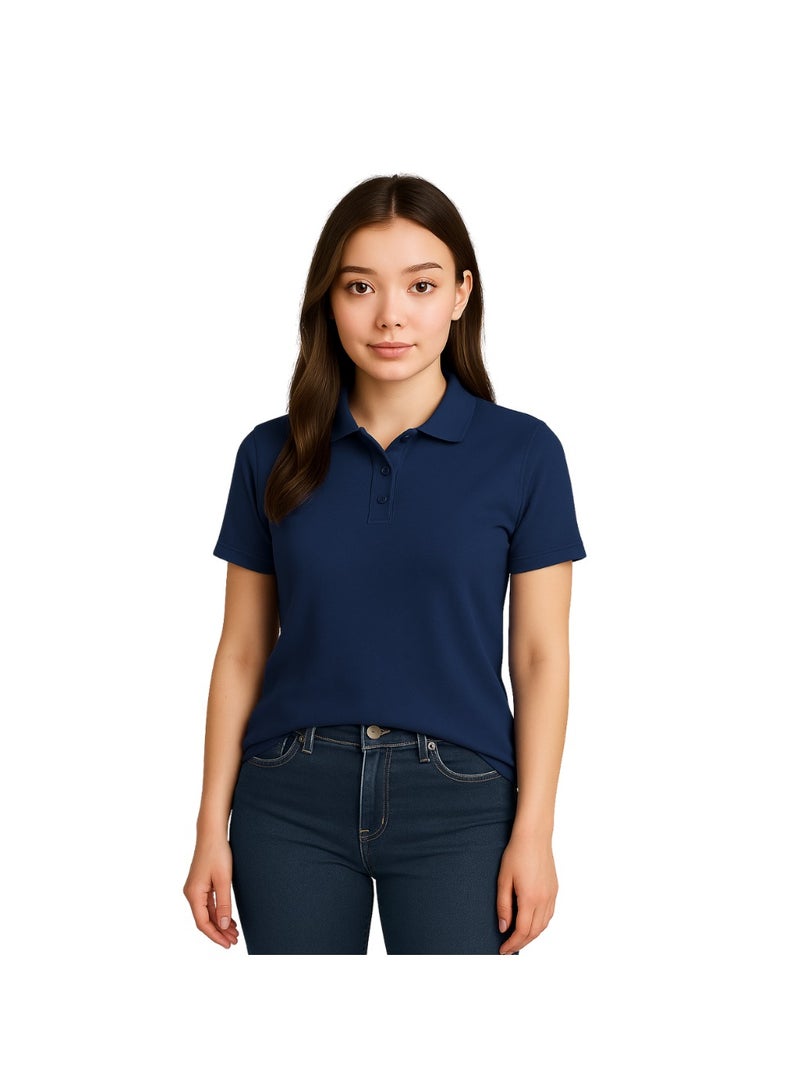 PRINTSHOP4ME Basic Adult Unisex Polo Short Sleeve Tshirt 220 GSM Navy Blue - Image 2