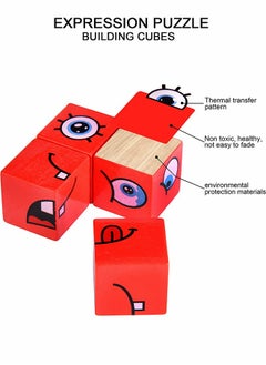 GROIC Wooden Expression Blocks, Face Changing Cube Blocks Matching Game, Educational Montessori Toys, Board Game Brain Teaser Puzzles, Geometric Educational Toys  - Image 3