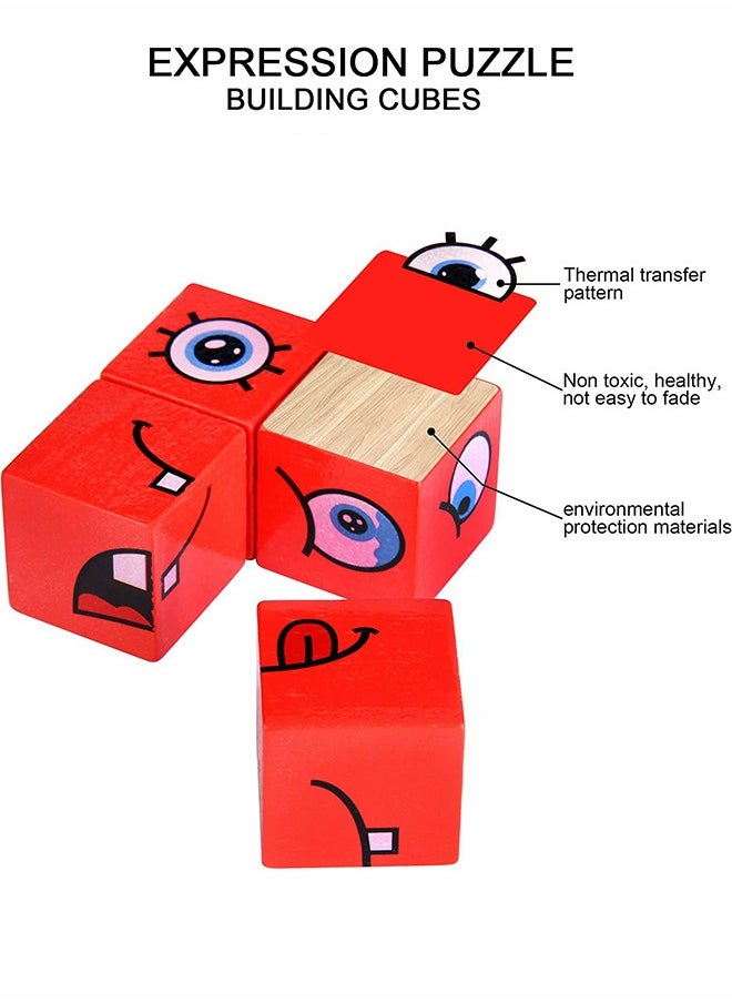 GROIC Wooden Expression Blocks, Face Changing Cube Blocks Matching Game, Educational Montessori Toys, Board Game Brain Teaser Puzzles, Geometric Educational Toys  - Image 3
