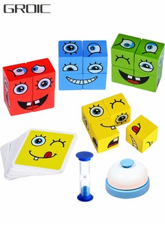GROIC Wooden Expression Blocks, Face Changing Cube Blocks Matching Game, Educational Montessori Toys, Board Game Brain Teaser Puzzles, Geometric Educational Toys  - Image 1