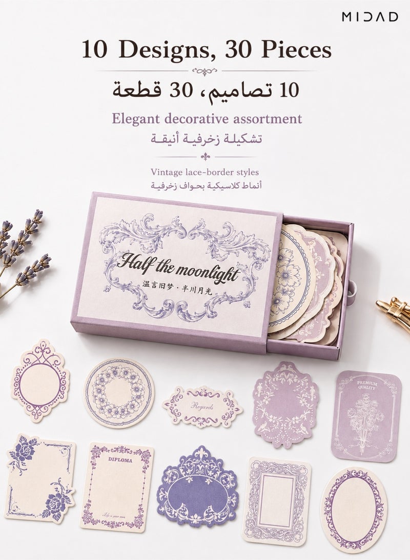 Retro Letterpress Sticky Notes - Vintage Decorative Self-Adhesive Memo Pads with Lace Border for Journaling, Scrapbooking & Planner - Image 4