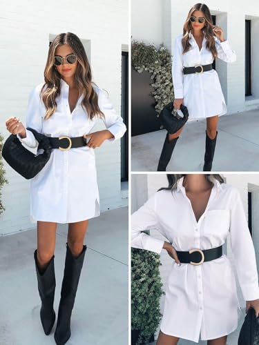 Aoudery Womens Button Down Shirt Dresses with Pockets Cotton Button Up Tunics Long Sleeve Solid High Low Blouse Tops-White-M - Image 4