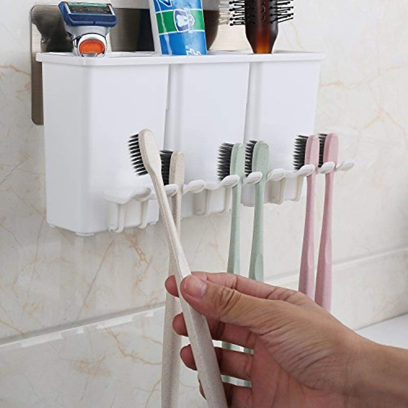 KRUPAVI KRUPAVI Toothbrush Holder Wall Mountable Durable and Stable Plastic Storage Rack with 3 Slots for Keeping Toothpaste, Comb, Cream, Lotion & soap Home and Office - Image 3