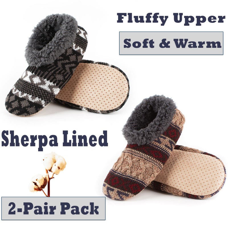 Cozylook 2-Pack Men's Soft Sole Slippers Indoor with Non Slip Grippy Soles, Warm Fuzzy House Slipper Socks for Indoor Comfort, Size 12-13 - Image 2