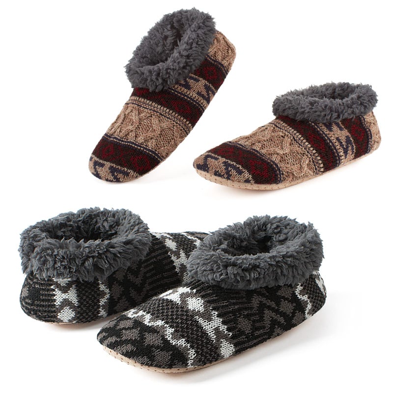 Cozylook 2-Pack Men's Soft Sole Slippers Indoor with Non Slip Grippy Soles, Warm Fuzzy House Slipper Socks for Indoor Comfort, Size 12-13 - Image 1