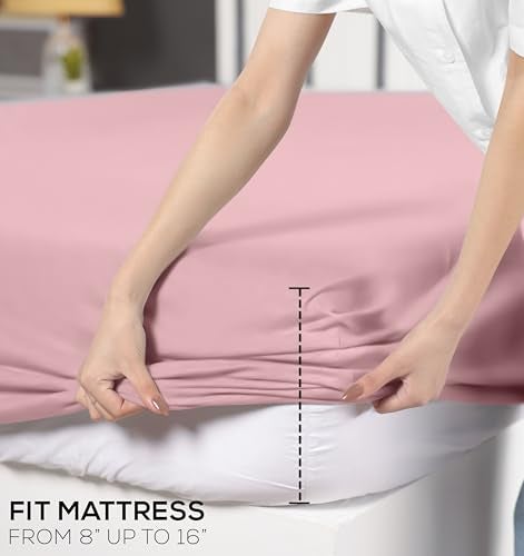 Utopia Bedding Queen Sheet Set - Jersey Knit Sheets 4 Piece – Cotton – Soft T-Shirt Stretchy Sheets (Pink) - Image 3