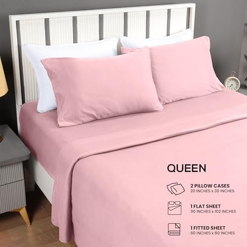 Utopia Bedding Queen Sheet Set - Jersey Knit Sheets 4 Piece – Cotton – Soft T-Shirt Stretchy Sheets (Pink) - Image 2