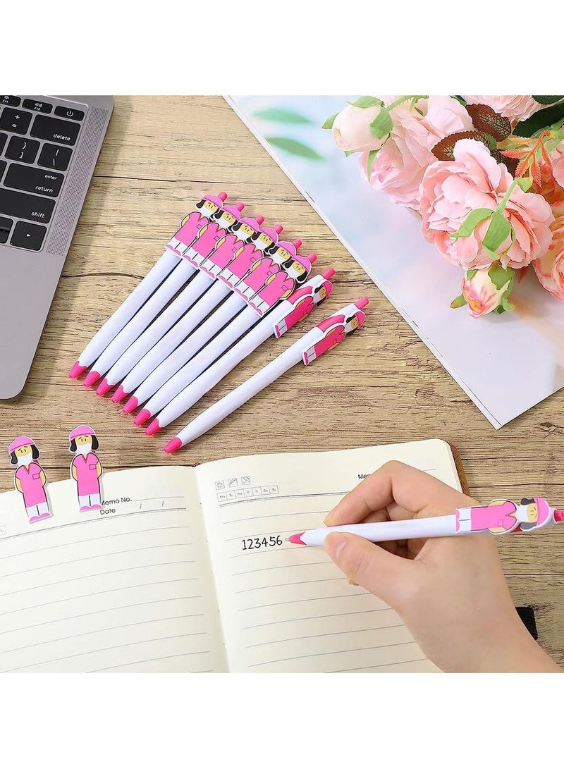 فوميمو أقلام بتصميم ممرضة لطيفة، هدايا تقدير ملهمة، أقلام كرتونية مضحكة مبتكرة لطالبات مدرسة التمريض، هدايا التخرج لمساعدات الرعاية الطبية، 18 قطعة، زهري - Image 5