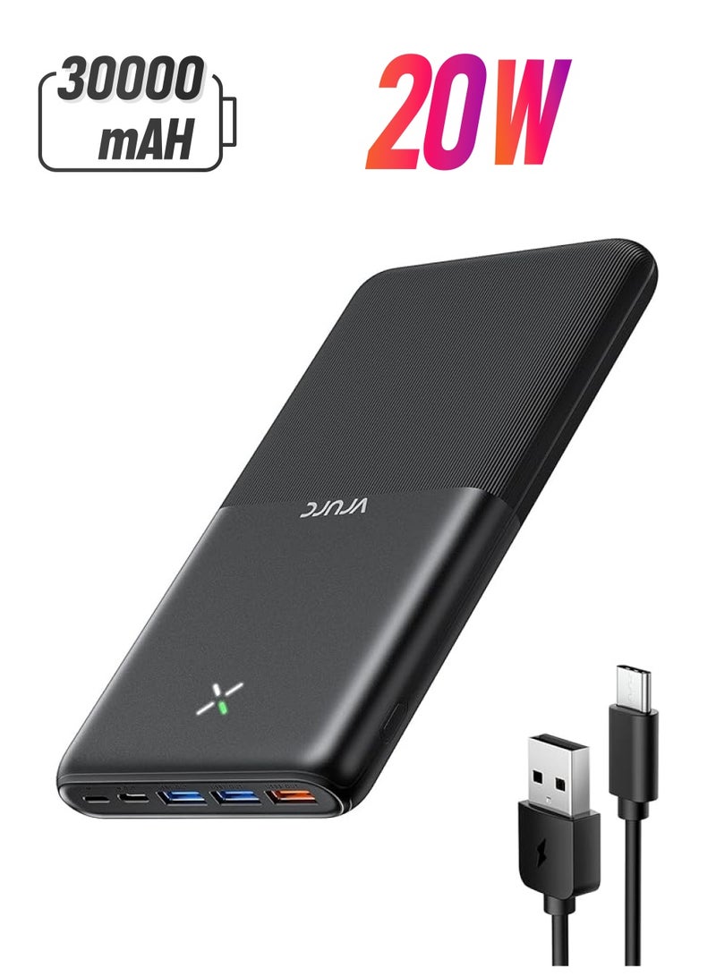 VRURC Power bank 30000mAh,20W Fast Charge PD 18W QC 3.0 USB C Portable Charger Battery Pack With 4 Outputs & 3 Inputs Compatible with iPhone iPad Samsung Huawei Phones Tablet and More