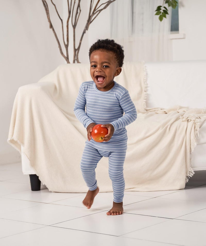 AVAUMA Stripe Pattern Baby Boys Girls Pajama Set Kids Toddler Snug fit Ribbed Sleepwear pjs for Daily Life Style (D.Blue, D.Cm 12-24 Months) (2Pack-Long) - Image 4