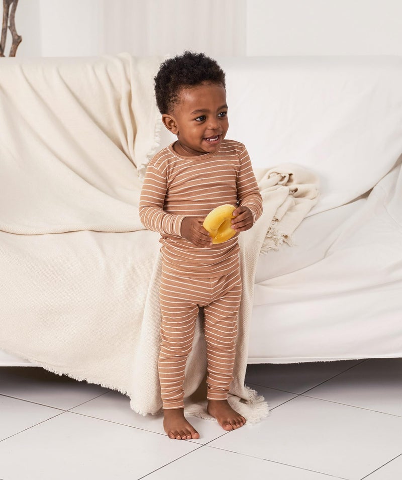 AVAUMA Stripe Pattern Baby Boys Girls Pajama Set Kids Toddler Snug fit Ribbed Sleepwear pjs for Daily Life Style (D.Blue, D.Cm 12-24 Months) (2Pack-Long) - Image 2