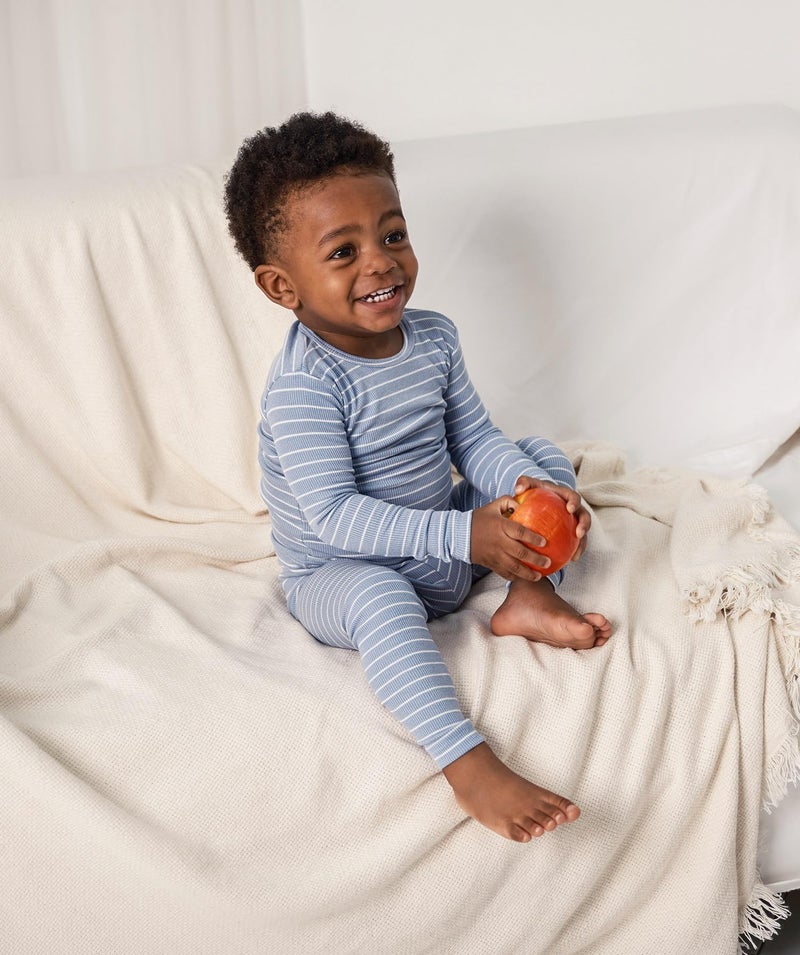 AVAUMA Stripe Pattern Baby Boys Girls Pajama Set Kids Toddler Snug fit Ribbed Sleepwear pjs for Daily Life Style (D.Blue, D.Cm 12-24 Months) (2Pack-Long) - Image 5