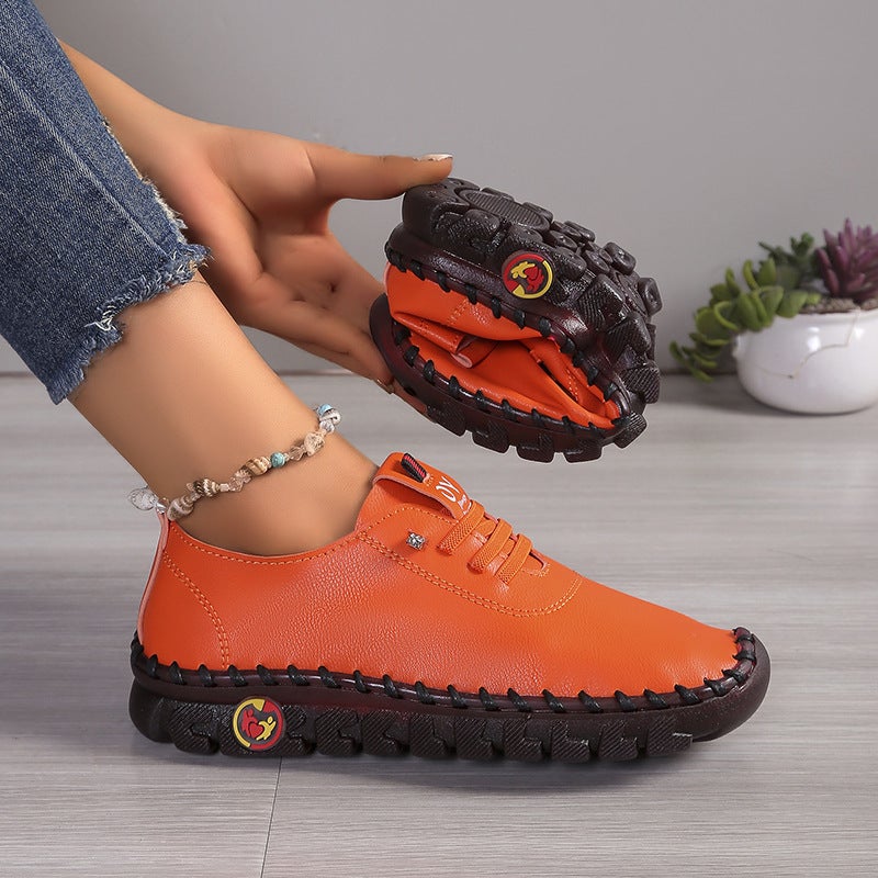 Real Soft Leather Shoes Plus Size Casual Lace-Up Vintage Car Stitch Thick Bottom Platform Shoes For Mother - Image 1