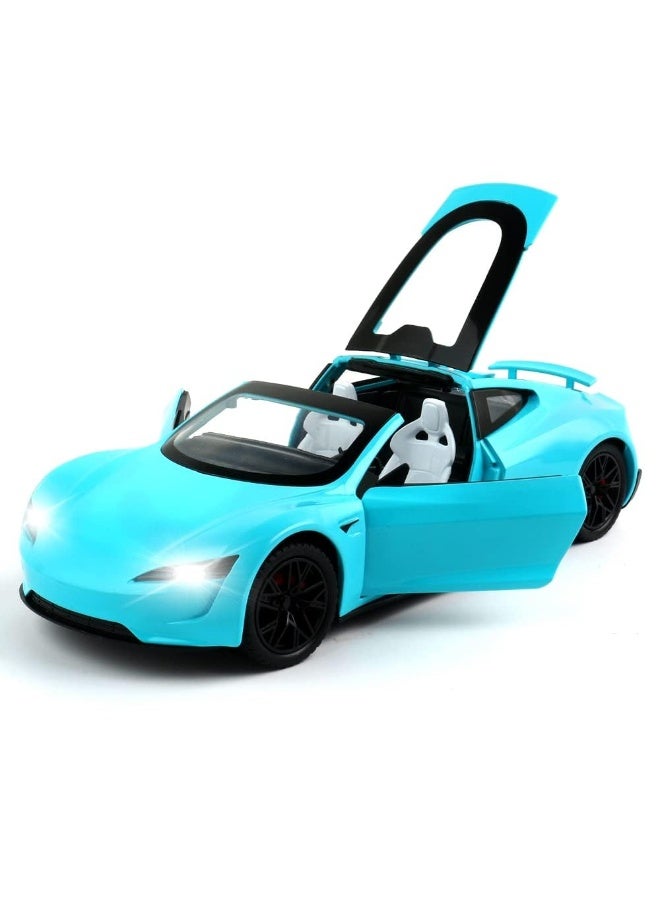 1:24 Scale Tesla Roadster Alloy Diecast Model Car Toy with Lights & Music, Pull Back Action - Blue - Image 1