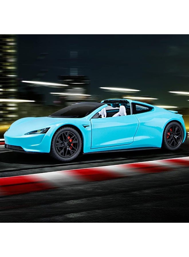1:24 Scale Tesla Roadster Alloy Diecast Model Car Toy with Lights & Music, Pull Back Action - Blue - Image 5