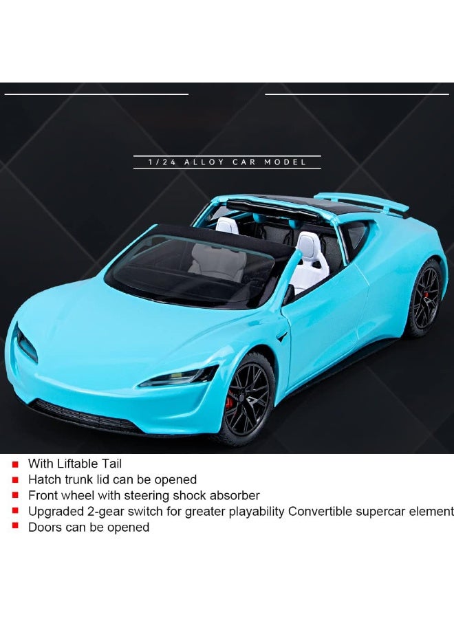 1:24 Scale Tesla Roadster Alloy Diecast Model Car Toy with Lights & Music, Pull Back Action - Blue - Image 4