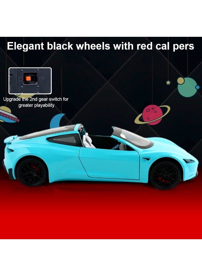 1:24 Scale Tesla Roadster Alloy Diecast Model Car Toy with Lights & Music, Pull Back Action - Blue - Image 3
