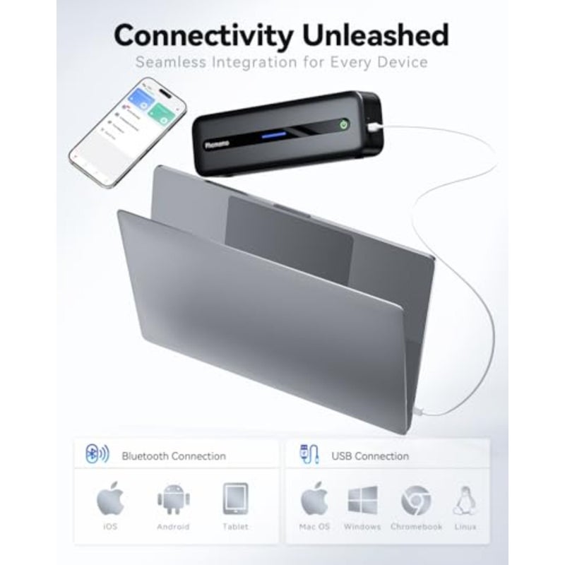 M832 Portable Thermal Printer, Bluetooth Wireless Printer for Travel, Home, Office, Outdoors, Support 2, 3, 4 and A4 Thermal Paper, Compatible with Android and iOS, Black, 300dpi - Image 3