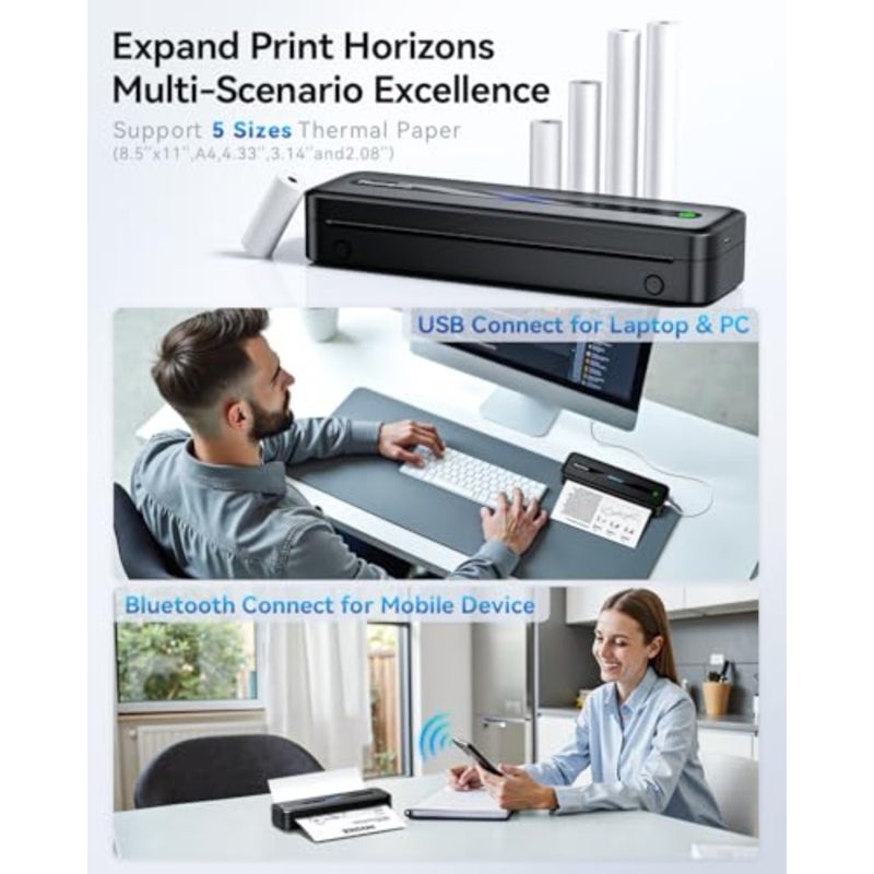 M832 Portable Thermal Printer, Bluetooth Wireless Printer for Travel, Home, Office, Outdoors, Support 2, 3, 4 and A4 Thermal Paper, Compatible with Android and iOS, Black, 300dpi - Image 4