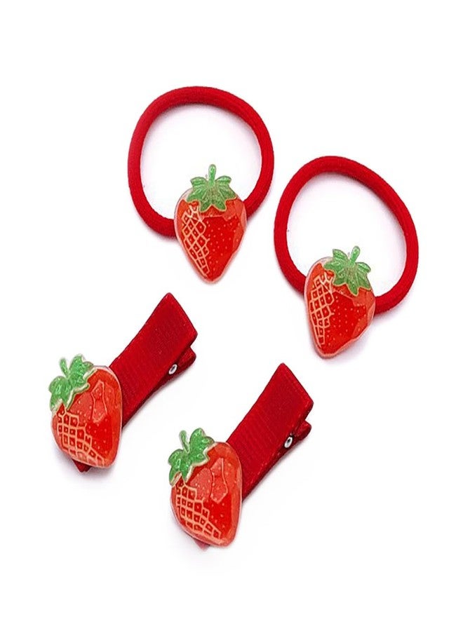 BBTDIN Strawberry Snap Clips Baby Girls Fruit Hair Bow Clips Strawberry Hair Ring Tie BBW24 (4 Pcs-A1) - Image 2