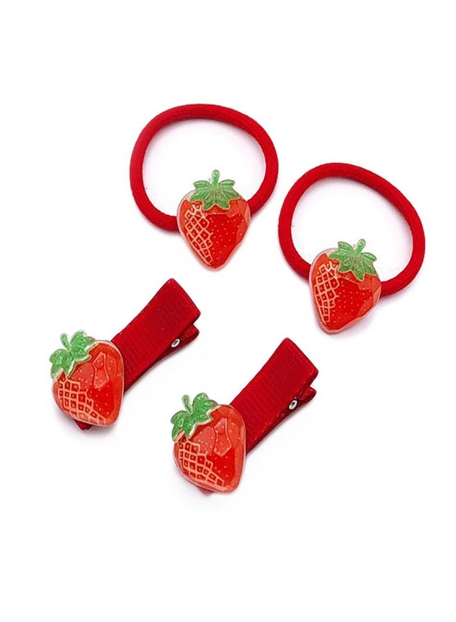 BBTDIN Strawberry Snap Clips Baby Girls Fruit Hair Bow Clips Strawberry Hair Ring Tie BBW24 (4 Pcs-A1) - Image 1