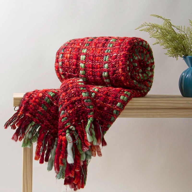 DMAASA Solid Acrylic Sofa Throw Blanket 50x70 Inch for Bed Living Room Knitted Throw Multipurpose Uses RedGreen
