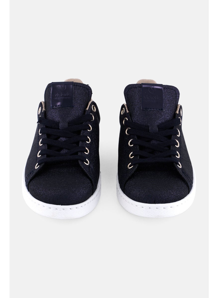 Victoria - Women Lace Up Casual Shoes, Navy - Image 1