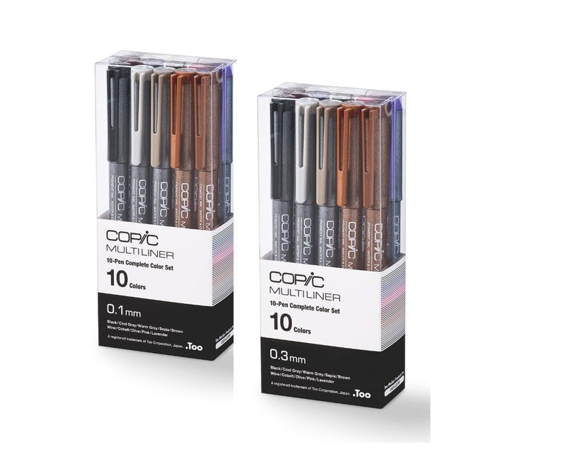 Copic Multiliner Set, 10-Pen Complete Color Set - 0.3mm, Water-based pigment ink (alcohol resistant and becomes waterproof when dry) - Image 2