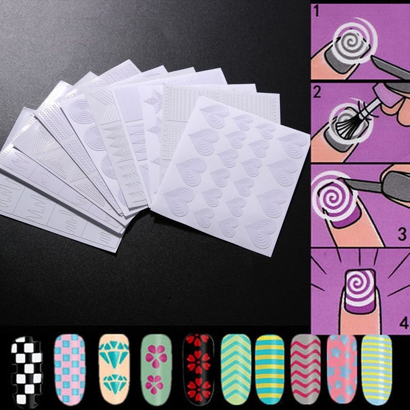 Gugzy French Nail Art Guide Stencil Geometry Circle Stars Heart Diy Manicure Tool 12 Piece - Image 2