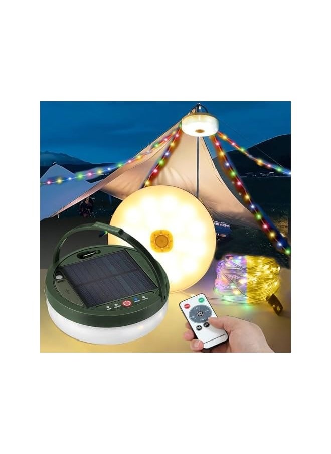 erorex Solar Camping String Lights Camping Lantern 2 in 1,Outdoor String Lights with 8 Lighting Modes,Solar Powered and USB Rechargeable Light with Remote Control,Waterproof Camping Light for Camping,Hiking  - Image 1