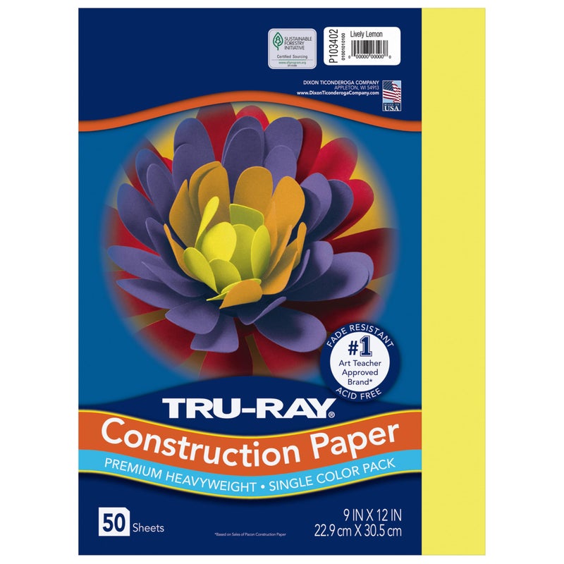 TruRay Heavyweight Construction Paper Lively Lemon 9 x 12 50 Sheets