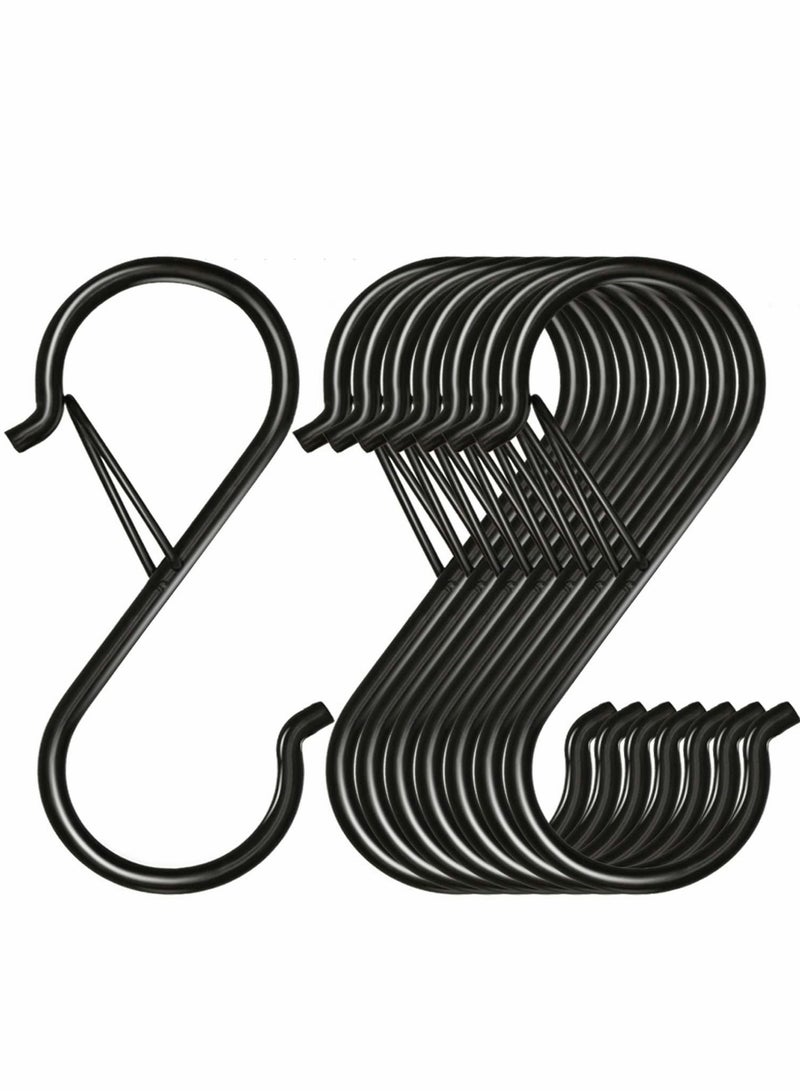 S Hooks for Hanging, Heavy Duty S Hooks with Safety Buckle S Shaped Hooks Kitchen Pot Rack Hooks Closet Hooks for Hanging Plants, Clothes, Kitchen Utensil, Pots and Pans, Bags (8 Pack, Black) - Image 1