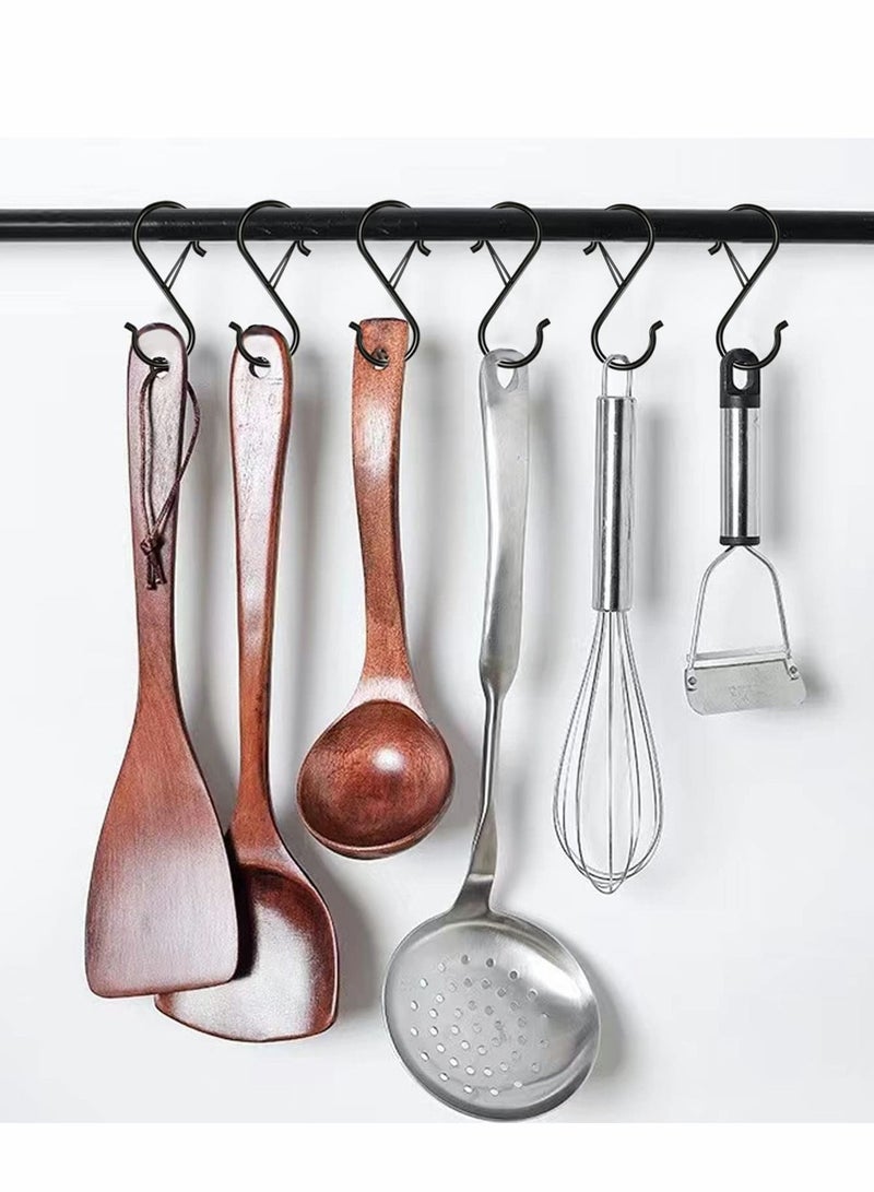 S Hooks for Hanging, Heavy Duty S Hooks with Safety Buckle S Shaped Hooks Kitchen Pot Rack Hooks Closet Hooks for Hanging Plants, Clothes, Kitchen Utensil, Pots and Pans, Bags (8 Pack, Black) - Image 3